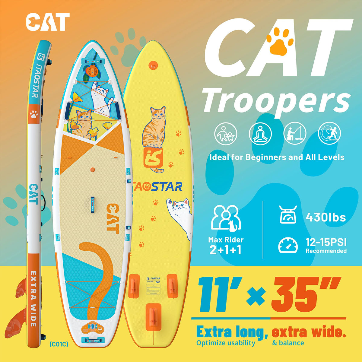 Pets C01C 11' × 35" Inflatable Stand Up Paddle Board