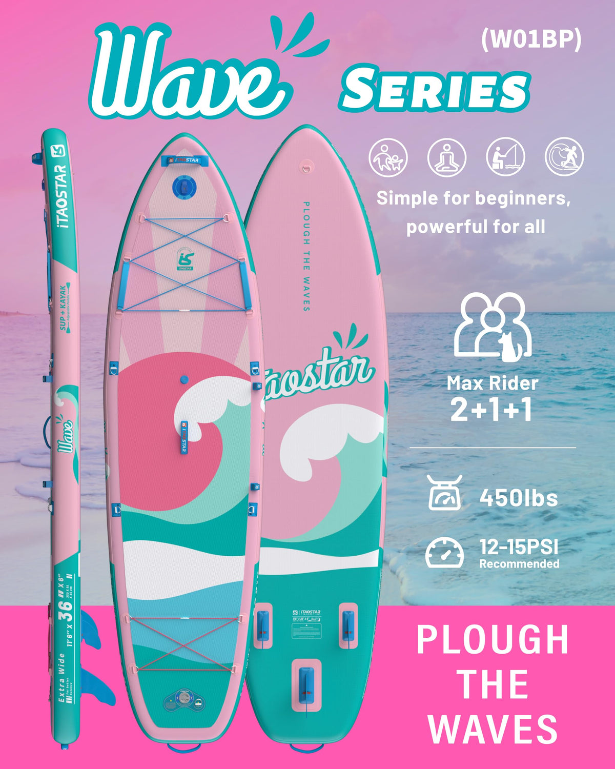 Wave W01BP 11'6" × 36" Inflatable Stand Up Paddle Board